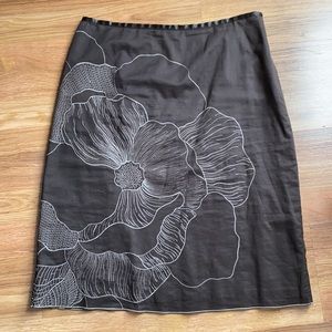 Ann Taylor cotton brown floral embroidered skirt 8